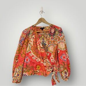J.Crew Medium Women Wrap Top Vibrant Paisley Multicolor Cropped V-neck Top Skirt